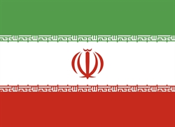 [ai] The national flag of Iran, consisting of horizontal stripes in green, white, and red, with a central red emblem featuring a stylized depiction of a tulip and a script in Arabic above and below.